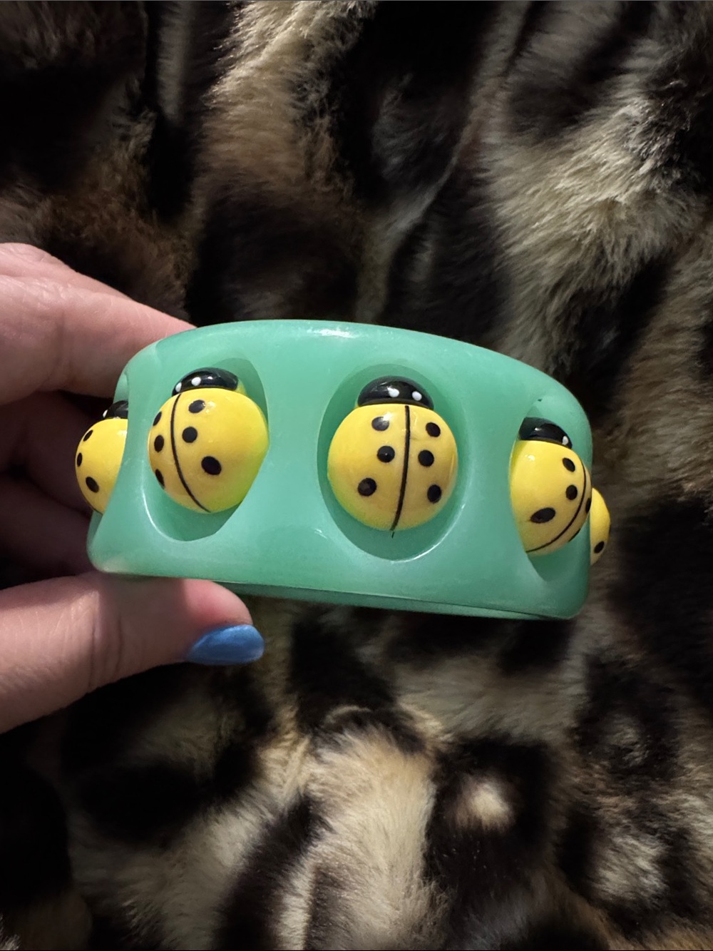 Mint Green Ladybug Accent Bangle Bracelet